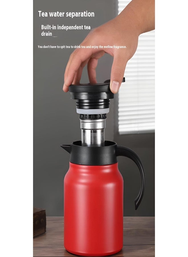 VENDLY إبريق شاي وقهوة حراري من فيندلي مع مصفاة | 1000 مل | لحفظ المشروبات ساخنة/باردة، مصنوع من الفولاذ المقاوم للصدأ ومقاوم للغبار، إبريق ماء معزول للحفلات/المنزل (أحمر) - Image 2